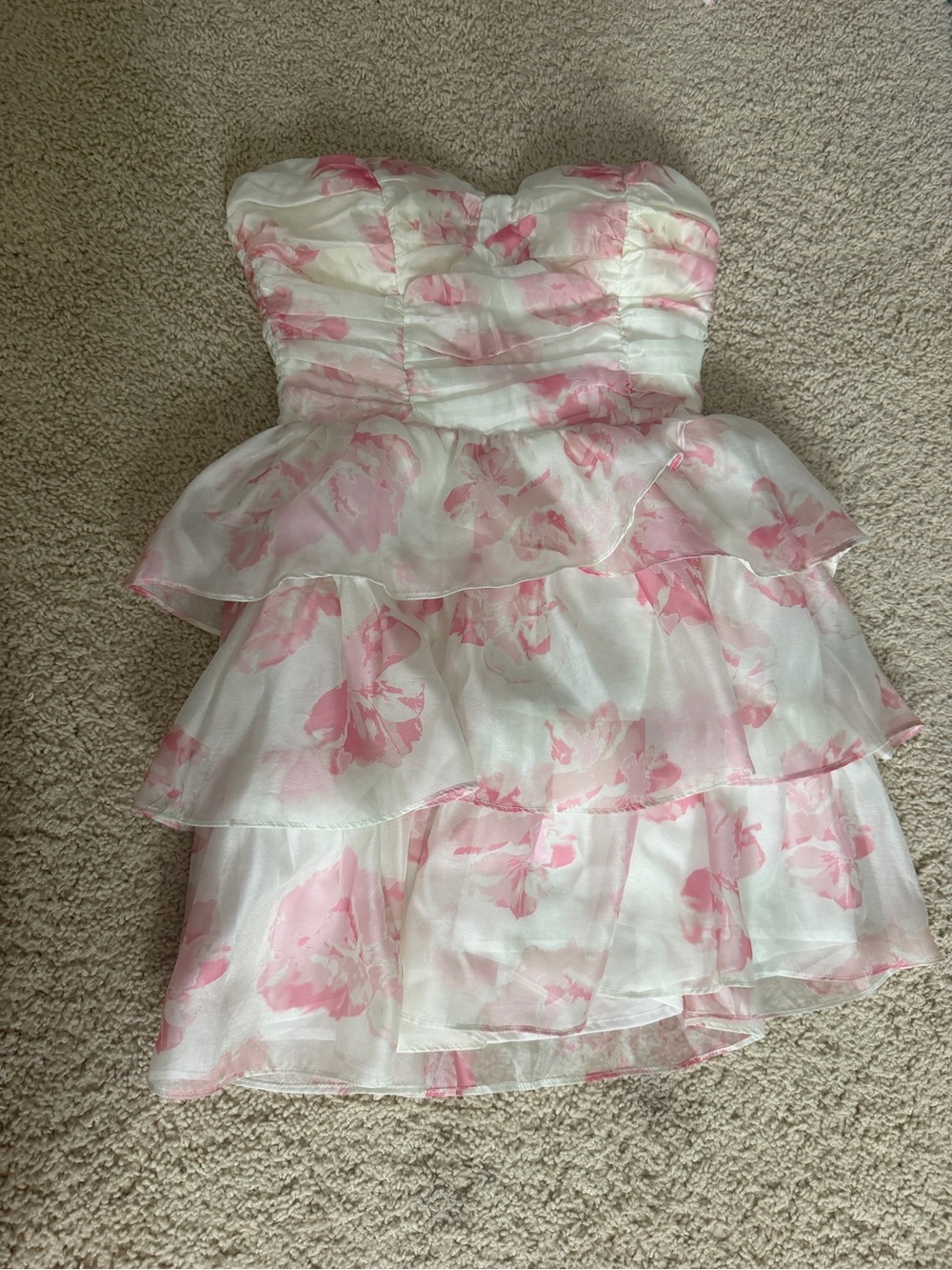 Hello Molly White Strapless Dress with Pink Floral Print